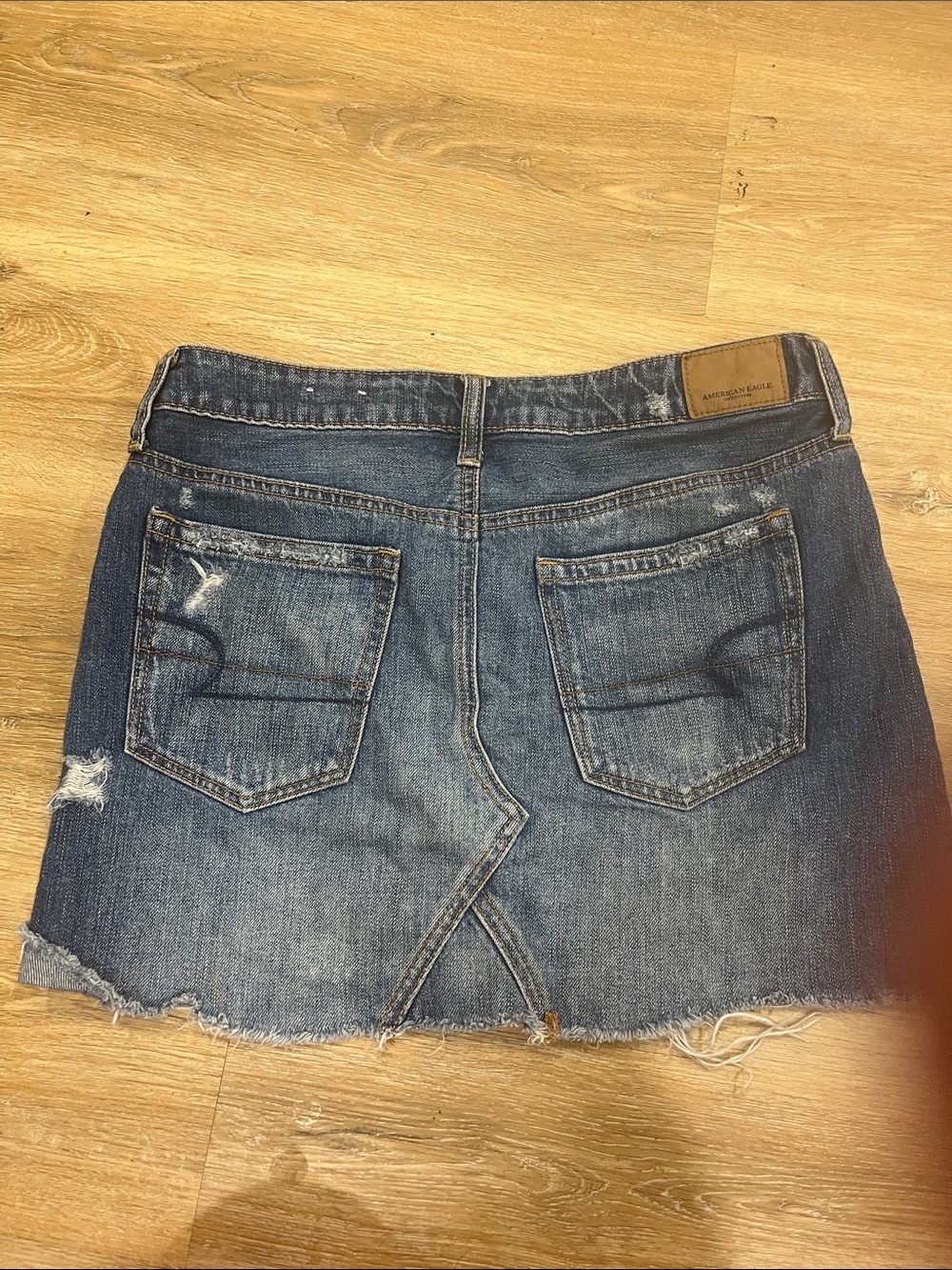American Eagle Outfitters Distressed Dark Blue Denim Mini Skirt - Picture 2 of 2